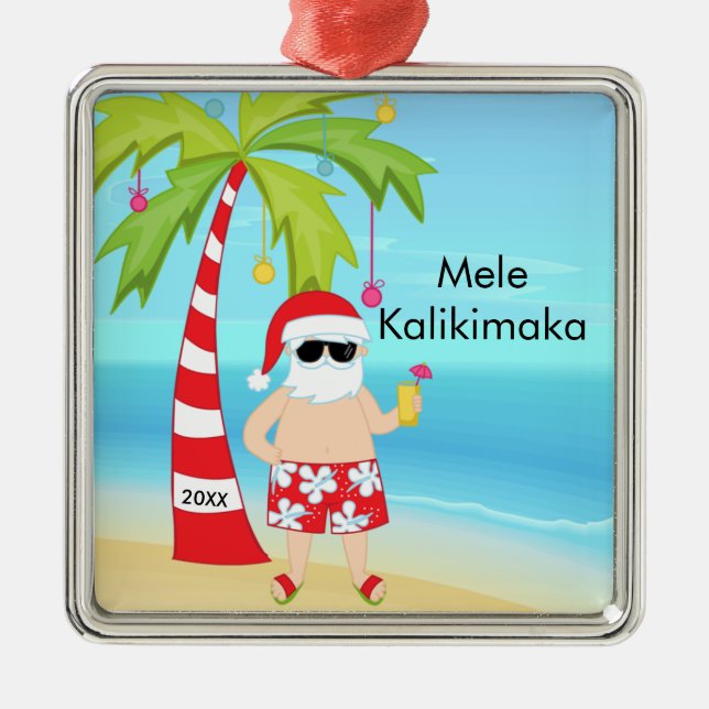 Palme, die Sankt-Hawaiianer-Weihnachten sich Ornament Aus Metall (Vorne)