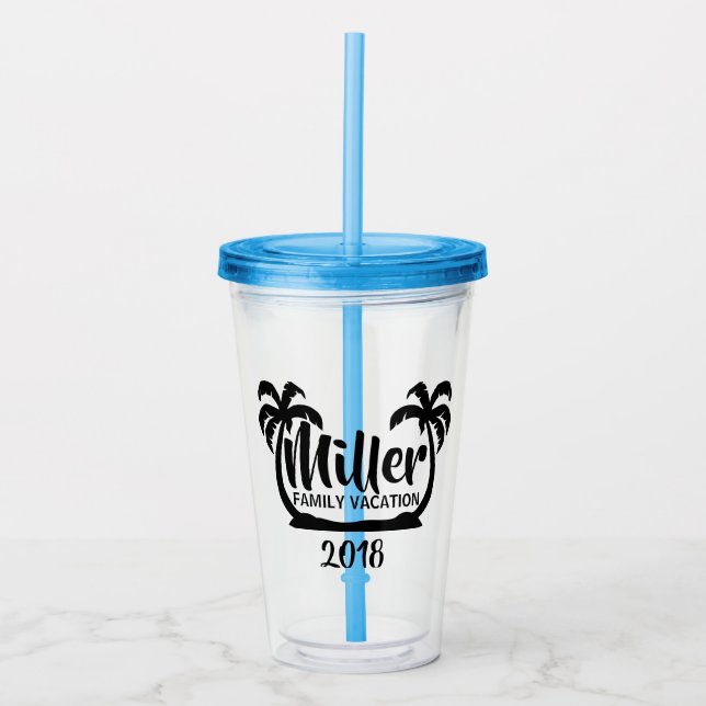 Palme-Familien-Ferien Acryltrinkbecher (Vorderseite)
