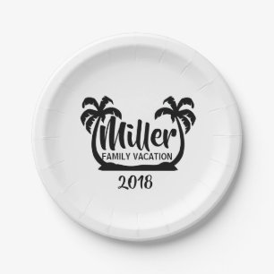Palme-Familien-Ferien-Pappteller Pappteller