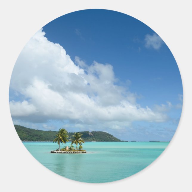 Palme in Bora Bora Lagoon Rundaufkleber Runder Aufkleber (Vorderseite)
