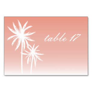 Palme-korallenrote Wedding Tischnummer-Karte Tischnummer