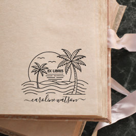Palme mit Sonnencreme Ex libris Gummi Briefmarke Gummistempel