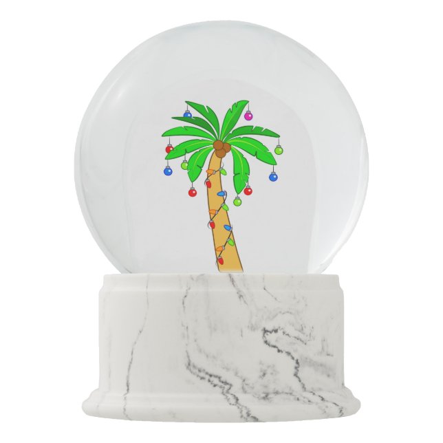 Palme mit Weihnachtsdekorationen Schneekugel (Vorderseite)