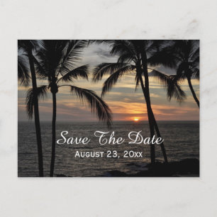 Palme-Save the Date Hochzeit in Urlaubsort Ankündigungspostkarte