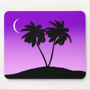 Palme-Silhouette auf Twilight Lila Mousepad