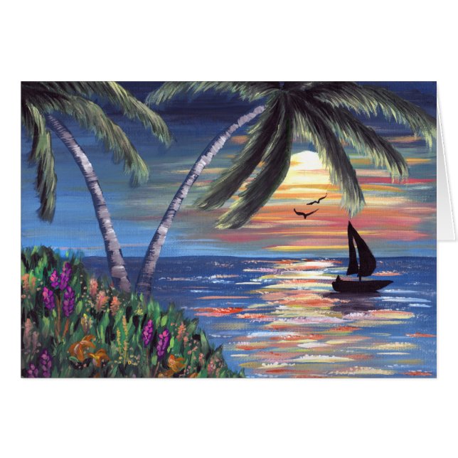 Palme-Sonnenuntergang-Ozean-Malerei (Vorderseite (Horizontal))