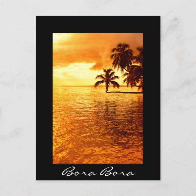 Palme Sonnenuntergang schwarz Bora Bora Postkarte (Vorderseite)