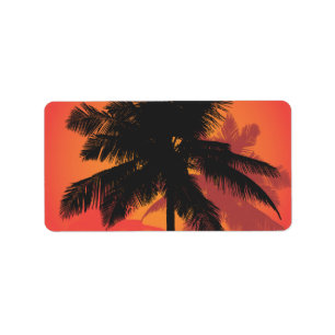 Palme-Sonnenuntergang-Silhouetten Adressaufkleber