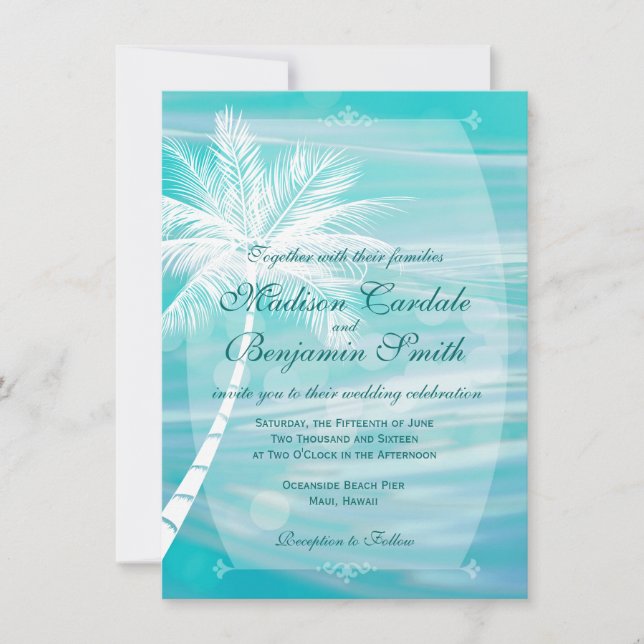 Palme-Strand-Hochzeit in Urlaubsorts-Einladungen Einladung (Vorderseite)