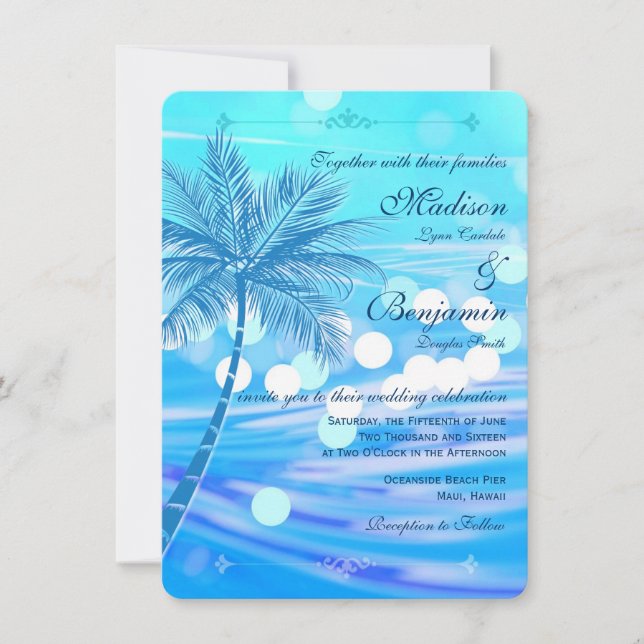 Palme-Strand-Hochzeit in Urlaubsorts-Einladungen Einladung (Vorderseite)