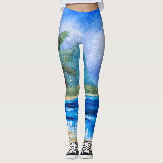 Palme Sunny Hawaii Beach Malerei Tropisches Paradi Leggings (Vorderseite)