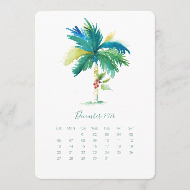 Palme Tree der Dezember-Kalenderkarte Menükarte (Vorderseite)