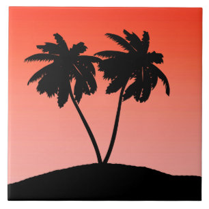Palme Tree Silhouette auf Sunset Orange Fliese