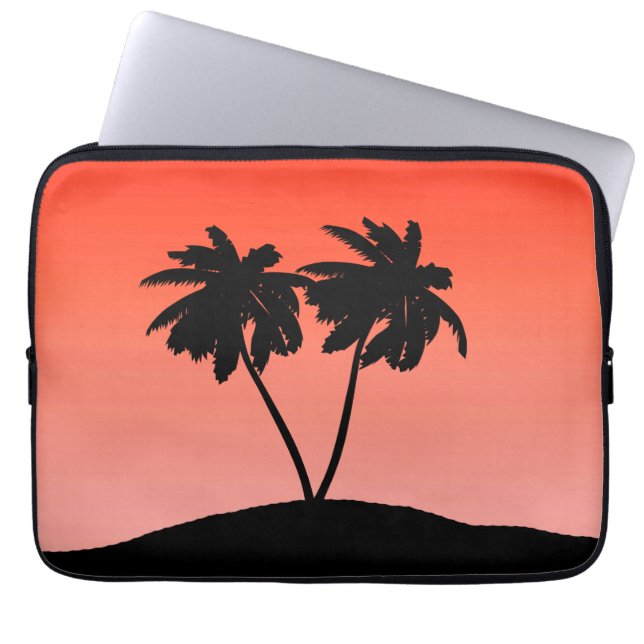 Palme Tree Silhouette auf Sunset Orange Laptopschutzhülle (Vorderseite)