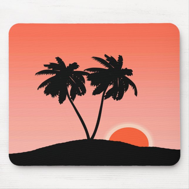 Palme Tree Silhouette auf Sunset Orange Mousepad (Vorne)