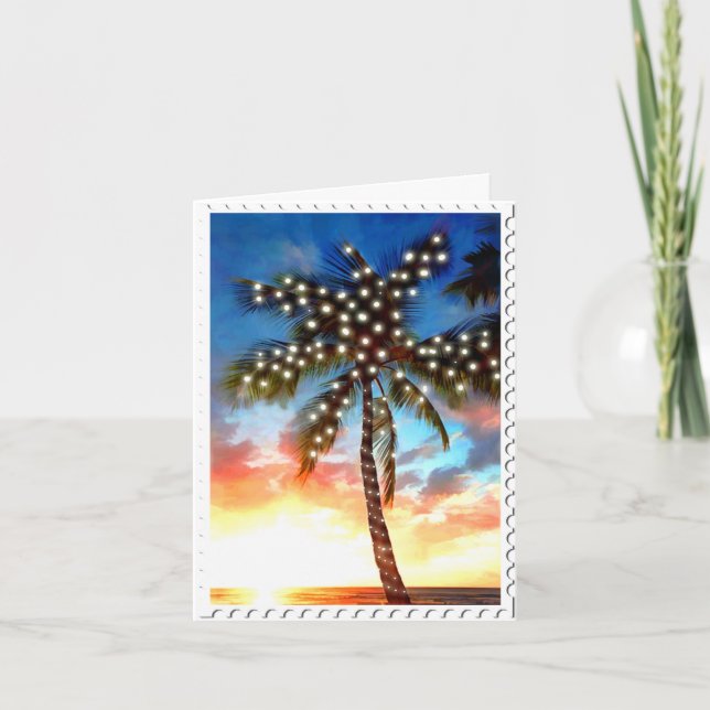 Palme Tremlichter bei Sonnenuntergang Einladung (Vorderseite)