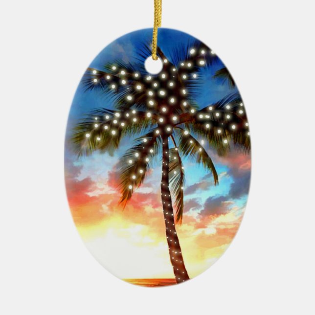 Palme Tremlichter bei Sonnenuntergang Keramik Ornament (Vorne)