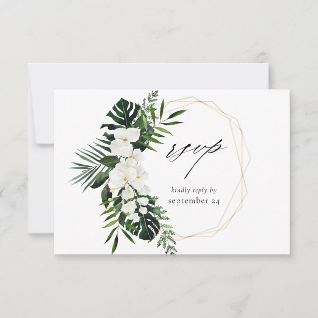 Palme tropicale & Flore blanche avec carte RSVP Re (Devant)