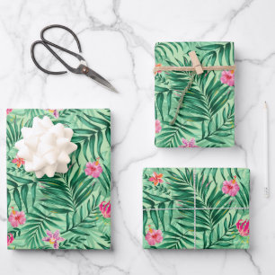 Palme tropicale & Monstera Feuilles & Fleurs exoti