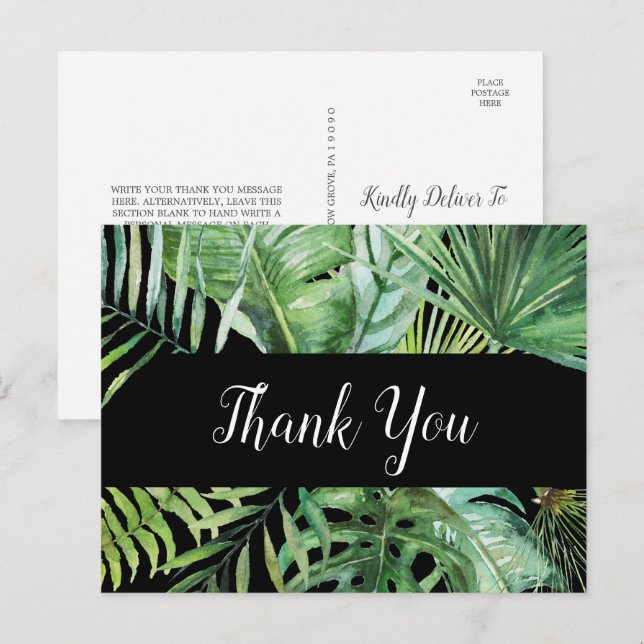 Palme tropicale sauvage | Carte postale Merci noir (Devant / Derrière)