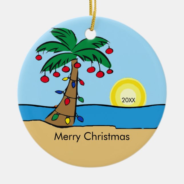 Palme-tropische Weihnachtsverzierung Keramikornament (Vorne)