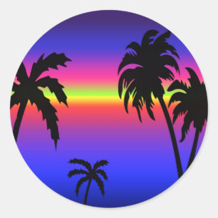 Palme-tropischer Sonnenuntergang-Aufkleber Runder Aufkleber