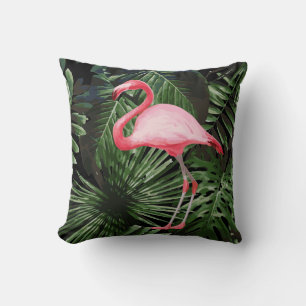 Palme-tropisches rosa Flamingo-Kissen-Schwarzes Kissen