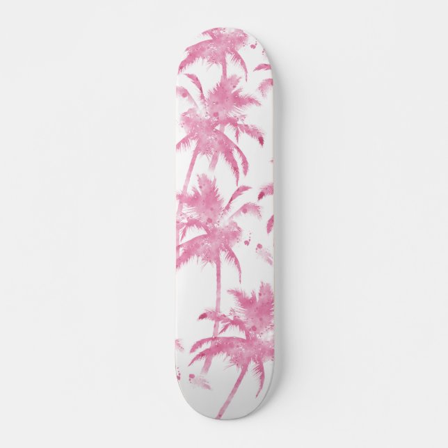 Palmemuster des rosa Aquarells modernes Skateboard (Vorne)