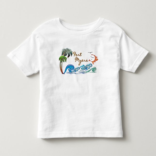 Palmen 3d, Wellen u. Sonnenuntergang FORT MYERS Kleinkind T-shirt (Vorderseite)