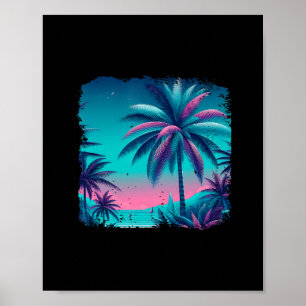 Palmen A Bäume Tropisches Türkis Lila Strand  Poster
