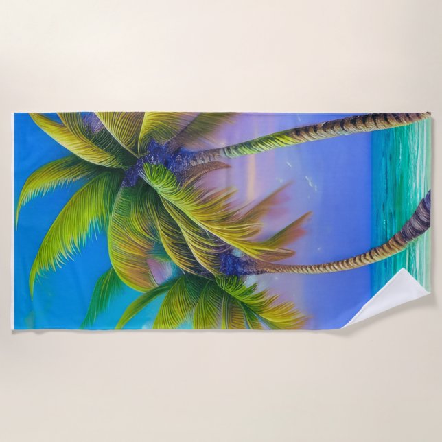 Palmen als Night Falls Tropical Strandtuch (Vorderseite)