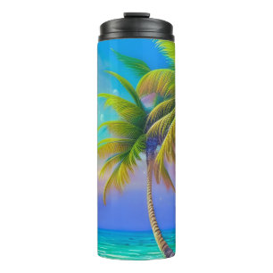 Palmen als Night Falls Tropical Thermosbecher