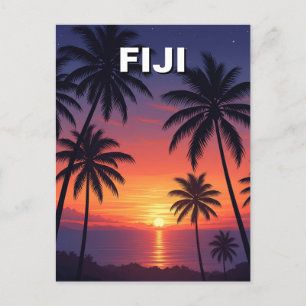 Palmen am Sonnenuntergang in Fidschi Postkarte