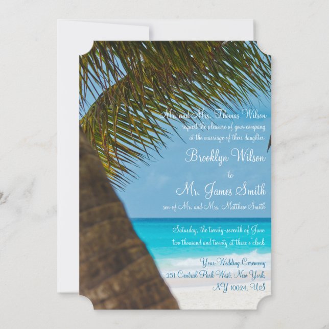 Palmen am Strand Hochzeitseinladungen Einladung (Vorderseite)