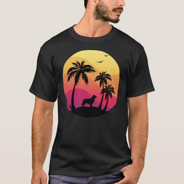 Palmen am Strand und Goldener Retriever T-Shirt (Vorderseite)