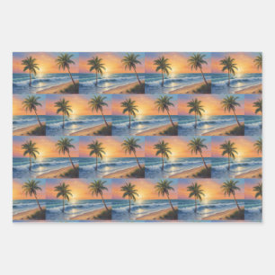 Palmen an einem Strand mit Blick aufs Meer Geschenkpapier Set