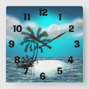 Palmen auf einer tropischen Insel Quadratische Wanduhr