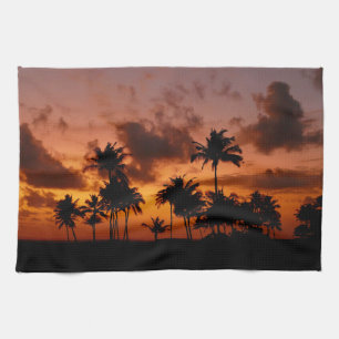 Palmen bei Sonnenuntergang - rot Geschirrtuch