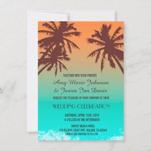Palmen Blau Meer Hochzeit lädt Strand2 Einladung