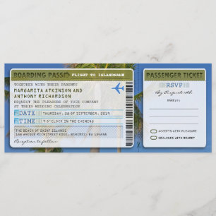 Palmen Boarding Pass Hochzeit Eintrittskarte & uAw Einladung
