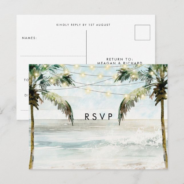 Palmen Boho Beach Hochzeit uAwg Postkarte (Vorne/Hinten)