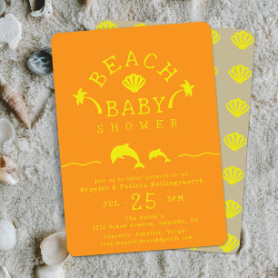 Palmen & Delfine Orange & Gelbe Strand-Baby-Party Einladung
