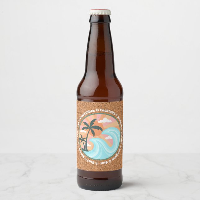 Palmen der tropischen Hawaiianischen Insel auf Imi Bierflaschenetikett (Vorderseite)