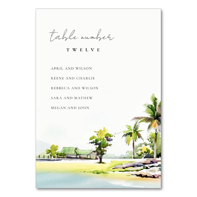 Palmen der tropischen Küste Hochzeitskarte Tischnummer (Vorderseite)