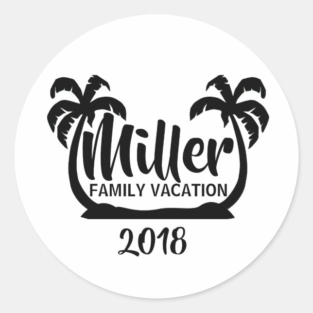 Palmen Familienurlaub Runder Aufkleber (Vorderseite)