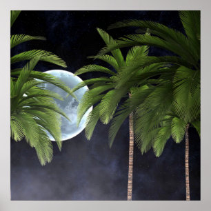 Palmen gegen den Mond Poster