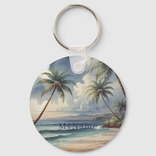Palmen Hawaiianisches Reiseziel Blaues Meer Name h Schlüsselanhänger
