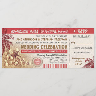 Palmen Hochzeit Boarding Pass Eintrittskarten Einladung