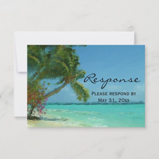 Palmen Hochzeit in Urlaubsort UAWG RSVP Karte (Vorderseite)