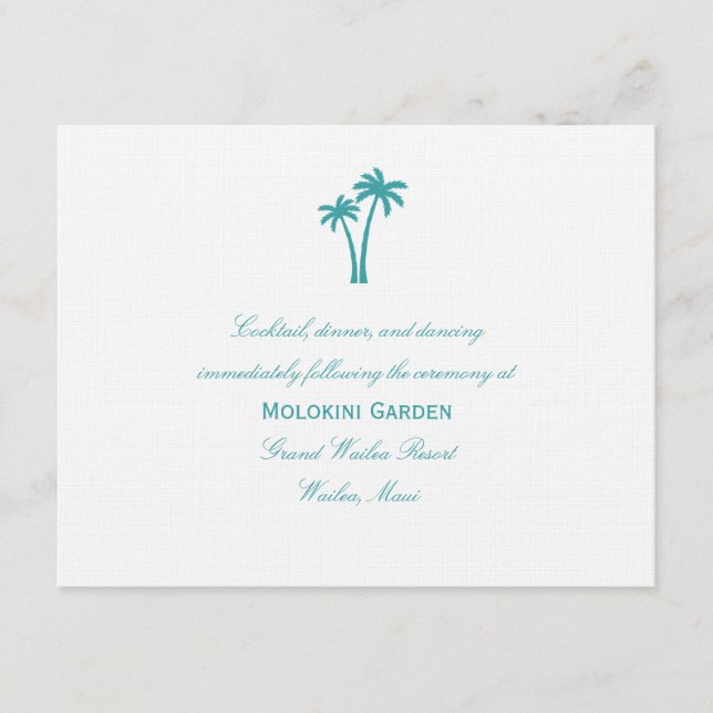 Palmen Hochzeitskarte - Weiß/Aqua Begleitkarte (Vorderseite)